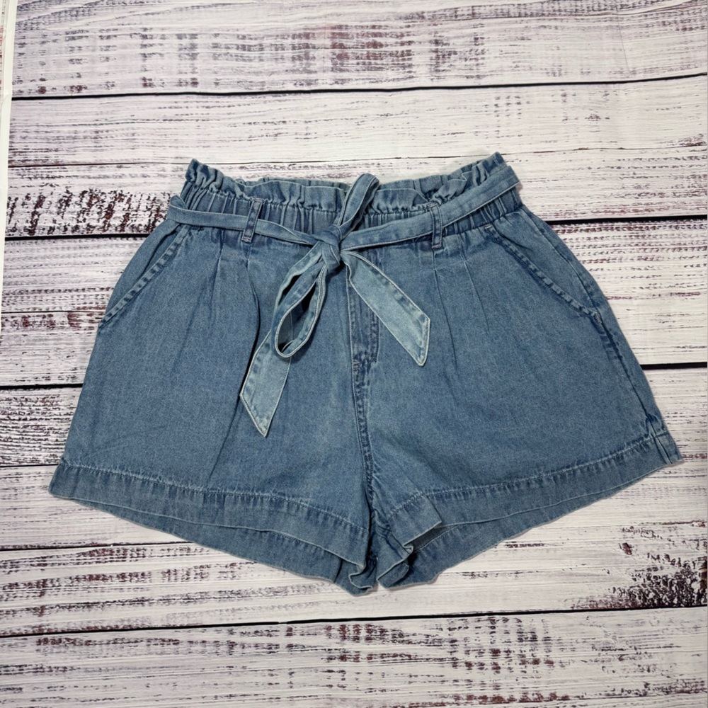 American Eagle Shorts Womens Size Small Blue Chambray Paperbag Flat Front Light